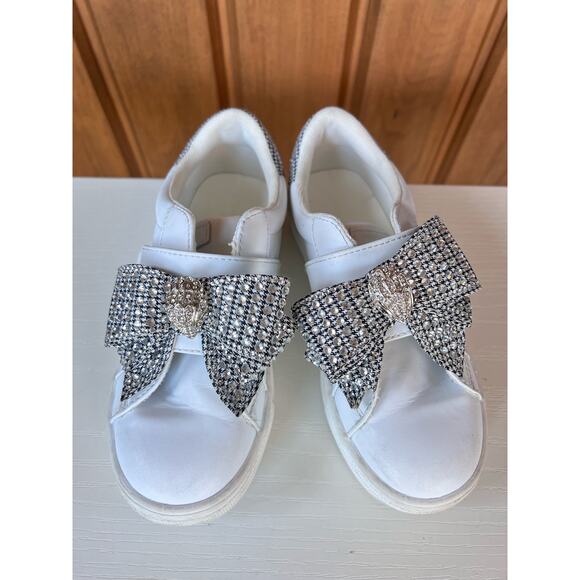 Kurt Geiger Mini Laney Bow Crystal Girls Shoes Velcro Slip On, Size 1 M - Picture 2 of 10